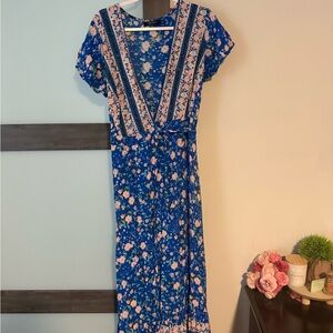 Chic Floral Blue and Pink Maxi Dress
